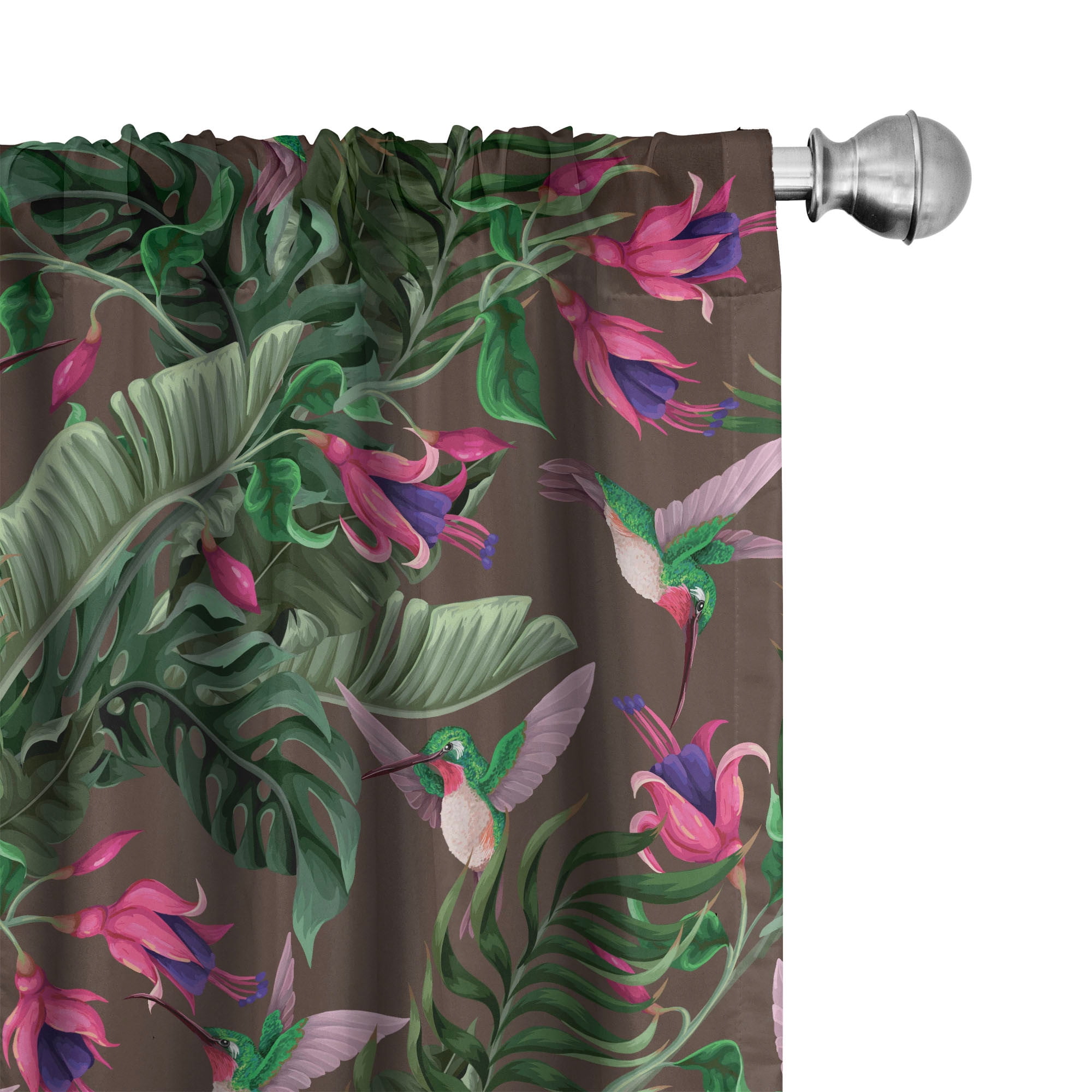Tropical Floral Navy Blue and Olive Green Sheer Curtain Panels