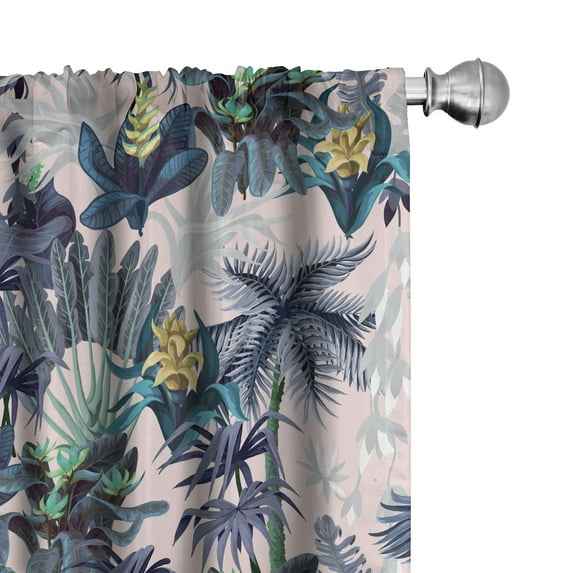 Ambesonne Tropical Curtains, Jungle Foliage Flowers Art, Pair of 28"x63", Pastel Yellow and Sea Blue