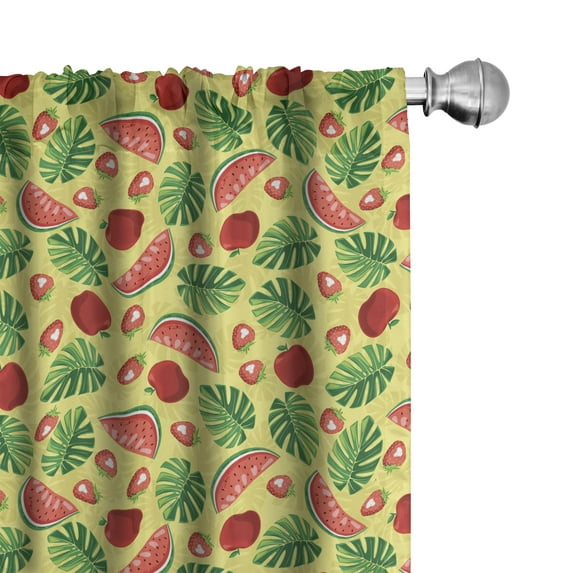 Ambesonne Tropical Curtains, Leaf Strawberry Watermelon, Pair of 28"x95", Burgundy and Fern Green