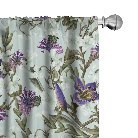 Ambesonne Tropical Curtains, Lily Wild Flowers Pattern, Pair of 28"x84", Dark Indigo Fawn Khaki