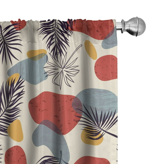 Ambesonne Tropical Curtains, Modern Shapes Leaves Print, Pair of 28"x63", Pale Slate Blue Marigold
