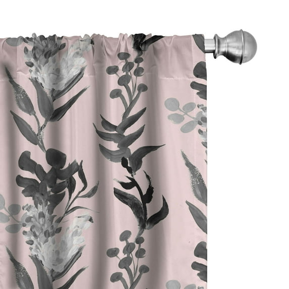 Ambesonne Tropical Curtains, Monochrome Exotic Foliage, Pair of 28"x84", Charcoal Grey and Champagne