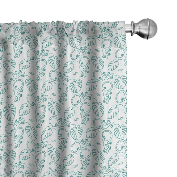 Ambesonne Tropical Curtains, Monstera Leaves Lizards, Pair of 28"x95", Dark Seafoam and White