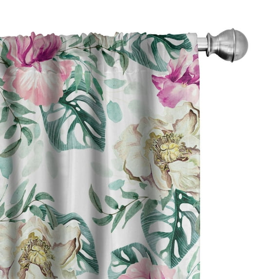 Ambesonne Tropical Curtains, Monstera Peony Iris Art, Pair of 28"x63", Soft Pink and Laurel Green