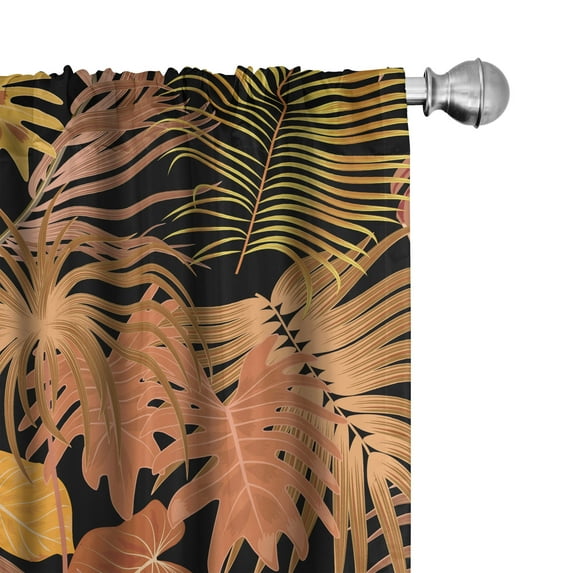 Ambesonne Tropical Curtains, Palm Jungle Exotic Foliage, Pair of 28"x84", Burnt Orange and Earth Yellow