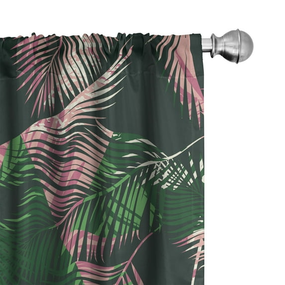 Ambesonne Tropical Curtains, Palm Leaves Exotic Garden, Pair of 28"x95", Emerald Pink and Green
