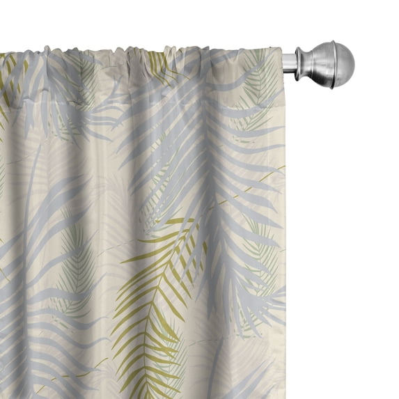 Ambesonne Tropical Curtains, Palm Leaves Fashion Plot, Pair of 28"x84", Pale Coffee Grey and White