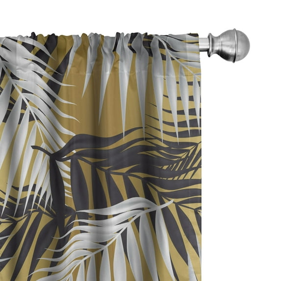Ambesonne Tropical Curtains, Palm Leaves Monochrome Art, Pair of 28"x84", Pale Caramel White and Grey