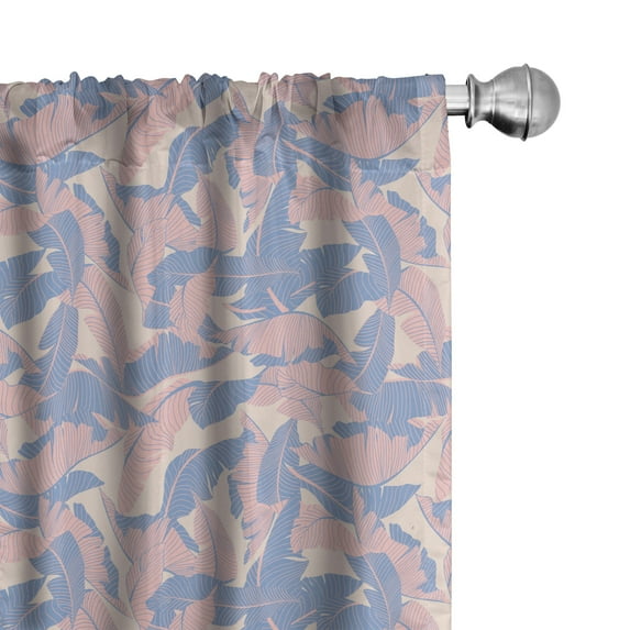 Ambesonne Tropical Curtains, Palm Leaves Soft Tones, Pair of 28"x84", Pale Pink Blue Cream
