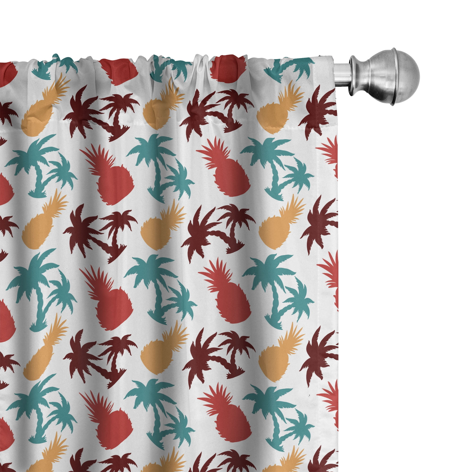 Tropical Multicolor Palm and Pineapple Polyester Curtain Panels, 28" x 63", Set of 2