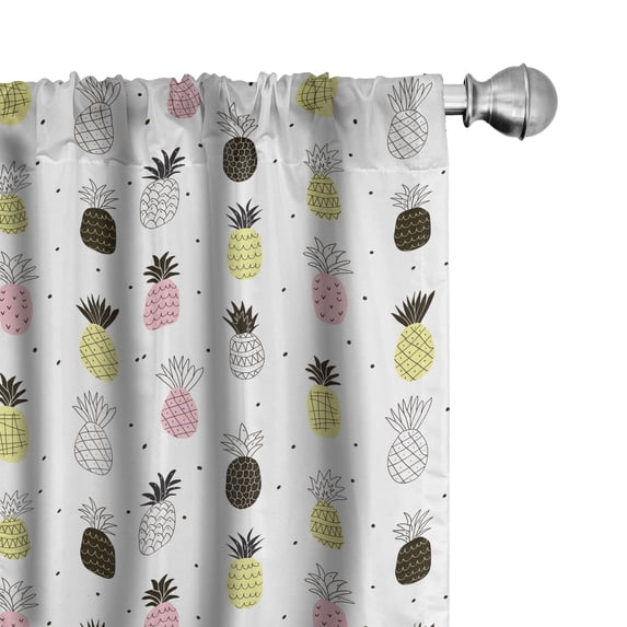 Ambesonne Tropical Curtains, Pineapples with Ornaments, Pair of 28"x63", Charcoal Grey Yellow