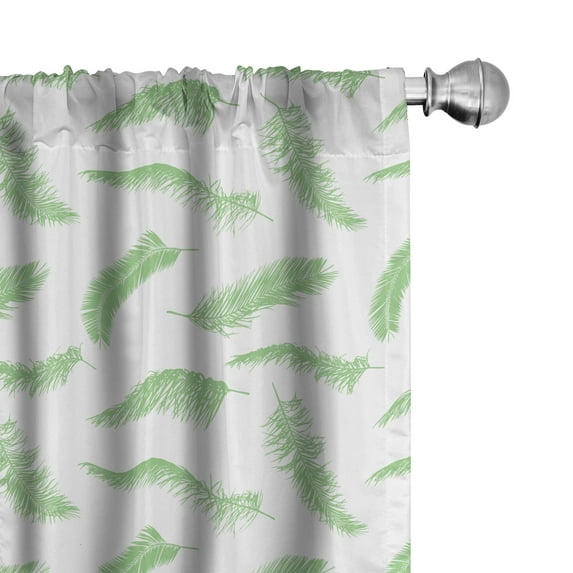 Ambesonne Tropical Curtains, Plain Back Palm Leaves Art, Pair of 28"x95", Pistachio Green and White