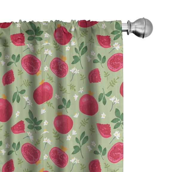 Ambesonne Tropical Curtains, Pomegranates Flowers Leaf, Pair of 28"x95", Dark Coral and Reseda Green