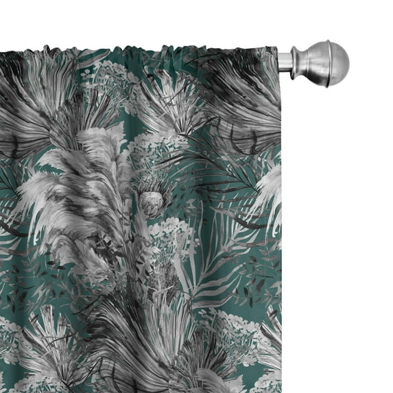 Ambesonne Tropical Curtains, Proteas Exotic Branches, Pair of 28"x63", Dark Teal and Pale Grey