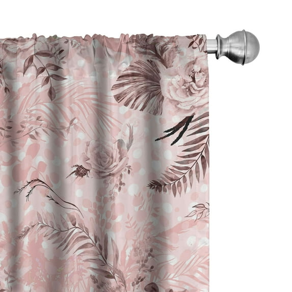 Ambesonne Tropical Curtains, Roses Exotic Foliage Art, Pair of 28"x95", Pale Salmon and Grey Pink