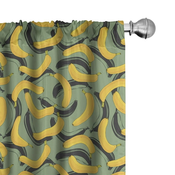 Ambesonne Tropical Curtains, Sketchy Bananas Ornament, Pair of 28"x84", Earth Yellow and Pale Green