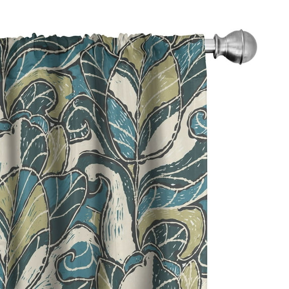 Ambesonne Tropical Curtains, Striped Watercolor Foliage, Pair of 28"x95", Dark Turquoise and Teal