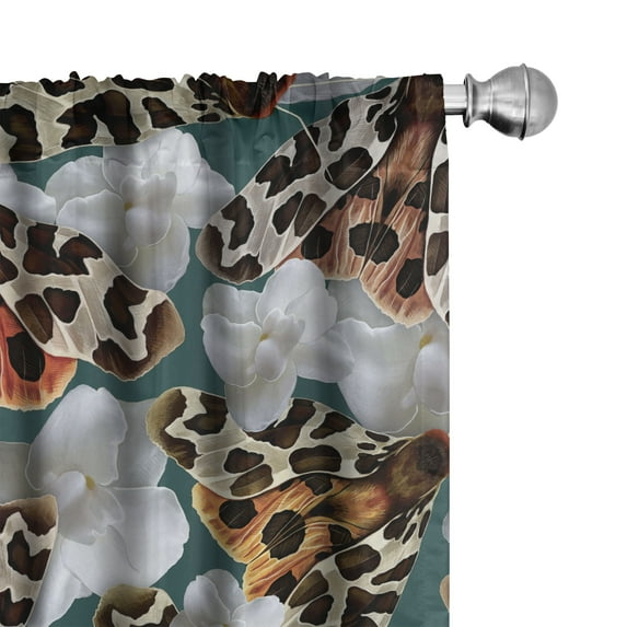 Ambesonne Tropical Curtains, Tiger Butterfly Vintage, Pair of 28"x63", Pale Orange Teal Brown