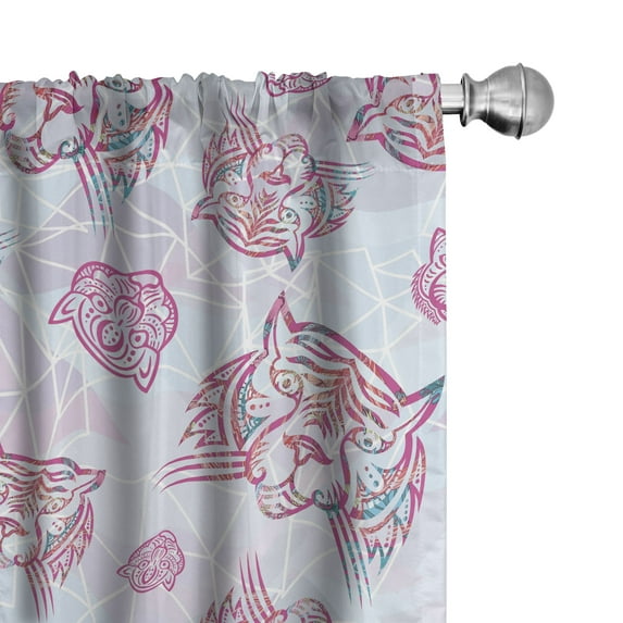 Ambesonne Tropical Curtains, Tiger Faces Geometric Back, Pair of 28"x63", Pale Purple Jade Green