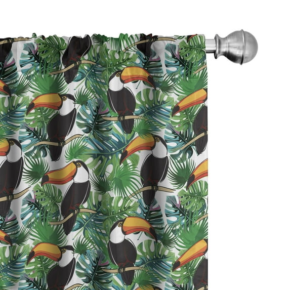 Ambesonne Tropical Curtains, Toucans Monsteras Palms, Pair of 28"x84", Orange Dark Seafoam Green