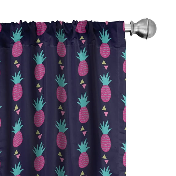 Ambesonne Tropical Curtains, Triangles Pineapples Art, Pair of 28"x63", Hot Pink Turquoise Blue