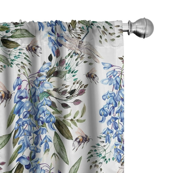 Ambesonne Tropical Curtains, Wisteria Flowers Bees Art, Pair of 28"x84", Blue and Laurel Green
