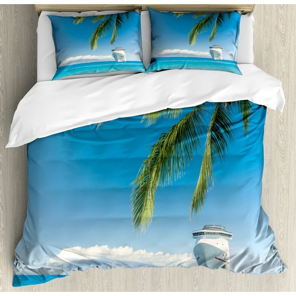 Ambesonne Tropical Duvet Cover Set, Cruise Ship Palm Tree, 2-Calking, Turquoise Green