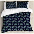 thumbnail image 1 of Ambesonne Tropical Duvet Cover Set, Palm Leaf on Starry Night, 2-Calking, Reseda Green and Petrol Blue, 1 of 3