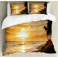 thumbnail image 1 of Ambesonne Tropical Duvet Cover Set, Sunset on Sands Beach, 2-Calking, Orange Green Pink, 1 of 3