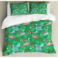 thumbnail image 1 of Ambesonne Tropical Duvet Cover Sets, Caribbean Botany Flamingos, 2-Queen, Sea Green Salmon, 1 of 6