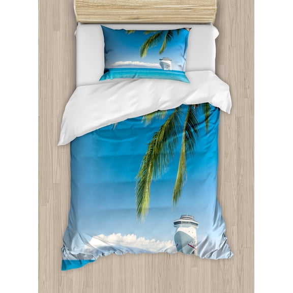 Ambesonne Tropical Duvet Cover Sets, Cruise Ship Palm Tree, 2-Twin, Turquoise Green
