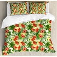 thumbnail image 1 of Ambesonne Tropical Duvet Cover Sets, Exotic Flowers Pattern, 2-Queen, Red Pale Yellow Green, 1 of 7
