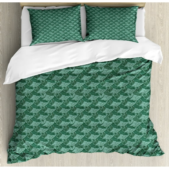 Ambesonne Tropical Duvet Cover Sets, Forest Palm Leaves Pattern, 2-Queen, Seafoam Green