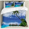 thumbnail image 1 of Ambesonne Tropical Duvet Cover Sets, Island Pasific Ocean, 2-King, White Green Blue, 1 of 7