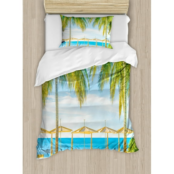 Ambesonne Tropical Duvet Cover Sets, Pool Resort Summer, 2-Twin, Green Blue