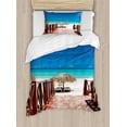 thumbnail image 1 of Ambesonne Tropical Duvet Cover Sets, Sandy Beach Resort, 2-Twin, Chocolate Navy Turquoise, 1 of 4