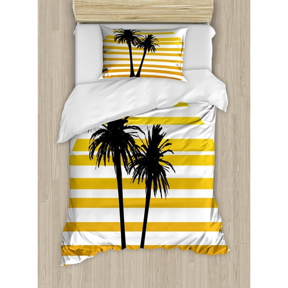 Ambesonne Tropical Duvet Cover Sets, Summer Holiday Graphic, 2-Twin, Apricot Yellow Black