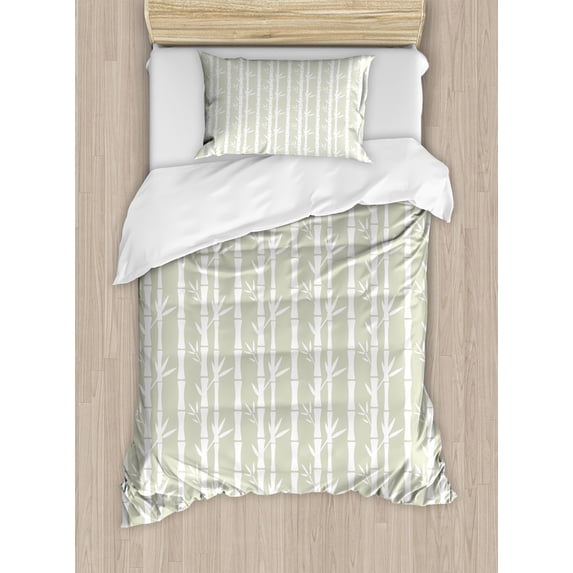 Ambesonne Tropical Duvet Cover Sets, Tree Branches Silhouettes, 2-Twin, Eggshell White