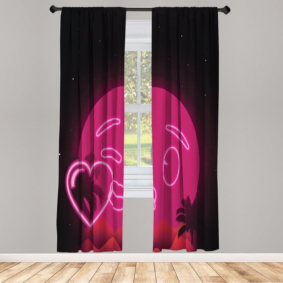 Ambesonne Tropical Emoji Curtains, Sun Like Face Heart, Pair of 28"x63", Dark Grey Hot Pink