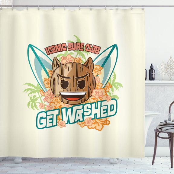 Ambesonne Tropical Emoji Shower Curtain, Evil Face Flowers, 69"Wx84"L, Dark Seafoam Pale Brown