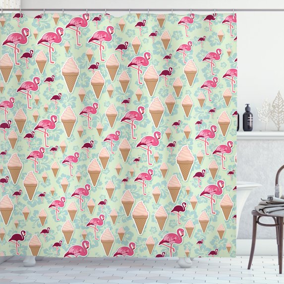 Ambesonne Tropical Emoji Shower Curtain, Hawaii Aloha Birds, 69"Wx75"L, Pale Green Hot Pink