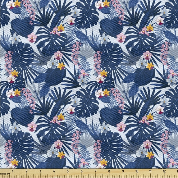 Ambesonne Tropical Fabric by the Yard Upholstery, Boho Design Monstera Leafy, 10 Yards, Dark Lavender Pale Pink