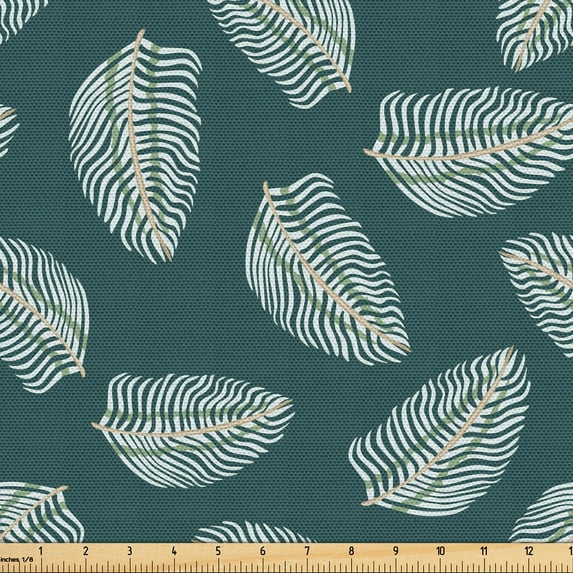Ambesonne Tropical Fabric by the Yard Upholstery, Exotic Palm Leaves Modern, 10 Yards, Hunter Green White