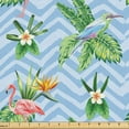 thumbnail image 1 of Ambesonne Tropical Fabric by the Yard Upholstery, Flamingos Flowers Monstera, 10 Yards, Pale Azure Blue Emerald, 1 of 1