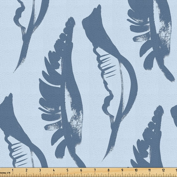 Ambesonne Tropical Fabric by the Yard Upholstery, Grunge Palm Leaves Pattern, 1 Yard, Slate Blue and Pale Grey