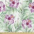 thumbnail image 1 of Ambesonne Tropical Fabric by the Yard Upholstery, Hibiscus Palm Watercolor, 3 Yards, Reseda Green and Pale Fuchsia, 1 of 1