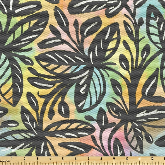 Ambesonne Tropical Fabric by the Yard Upholstery, Leaves Colorful Back Art, 2 Yards, Pale Peach and Soft Blue