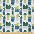 thumbnail image 1 of Ambesonne Tropical Fabric by the Yard Microfiber, Cacti in Pots Cartoon Art, 2 Yards, Slate Blue and Pale Green, 1 of 2