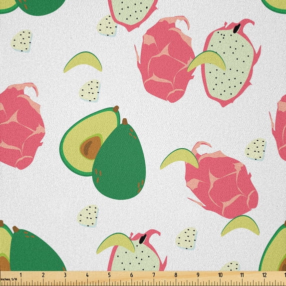 Ambesonne Tropical Fabric by the Yard Microfiber, Dragonfruit and Avocado, 1 Yard, Pale Pink and Green