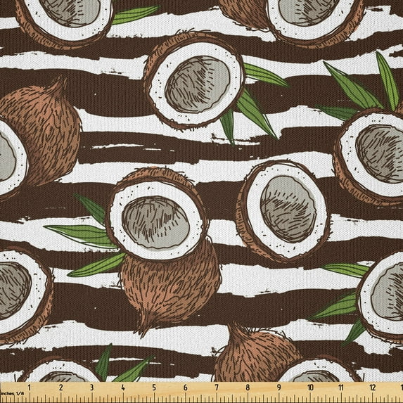 Ambesonne Tropical Fabric by the Yard Microfiber, Exotic Coconut Jungle, 10 Yards, Dark Brown Green White